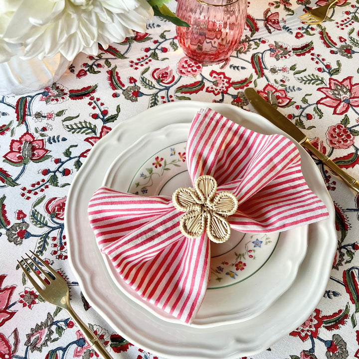 Cotton serviettes set of 4 hand  block printed in pink stripes