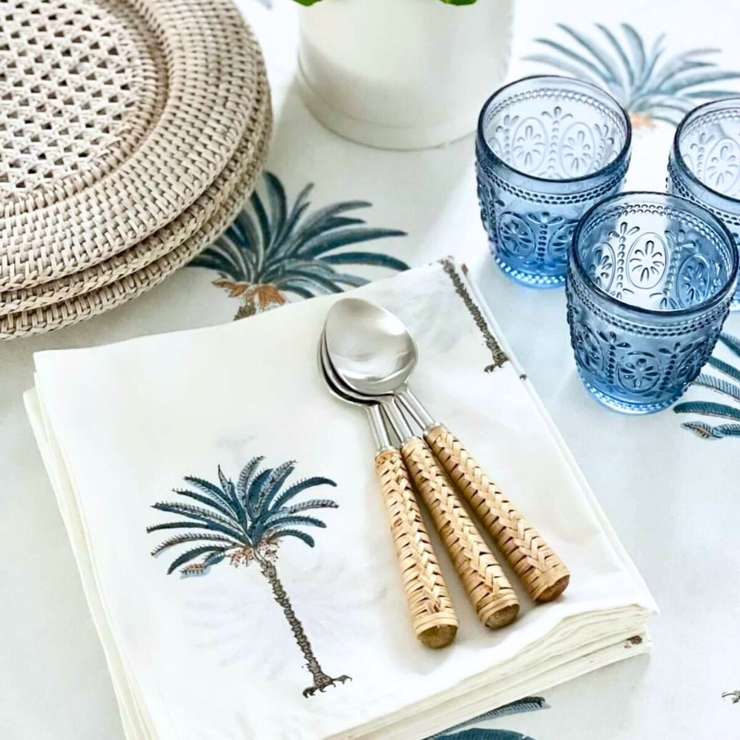 Blue Palm Tablecloth and Napkins- Hand block printed