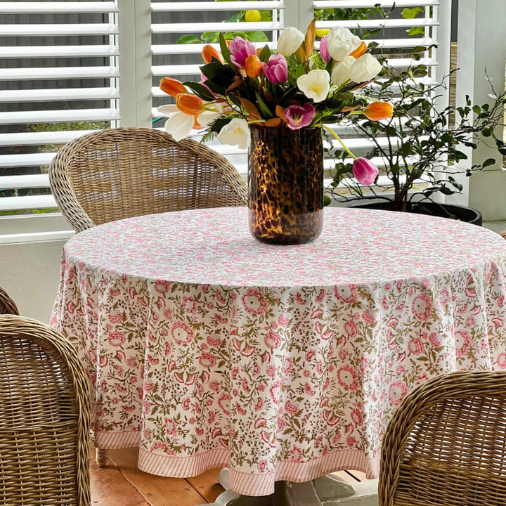 pink green circular tablecloth