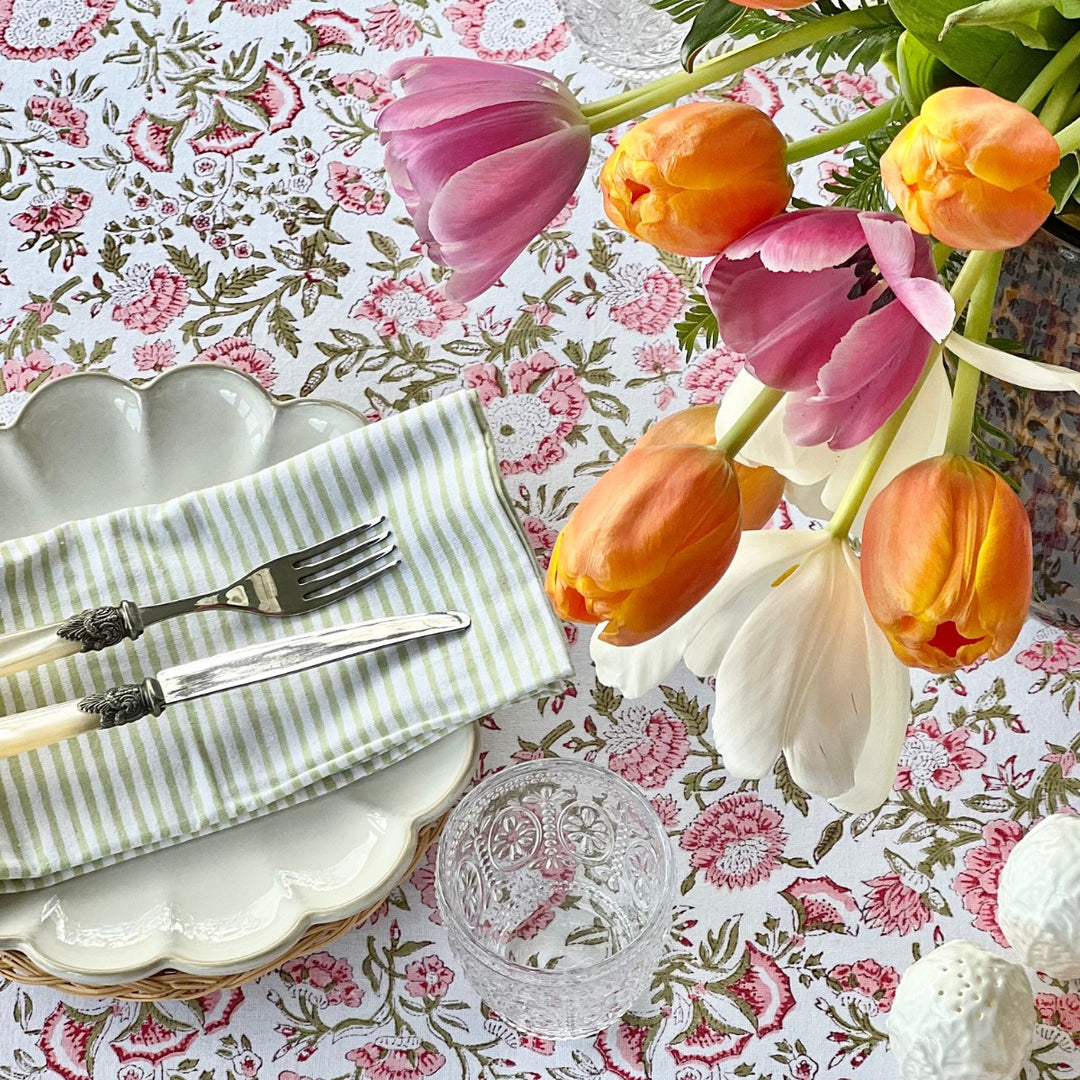 Striped table napkins - set of 4- Green