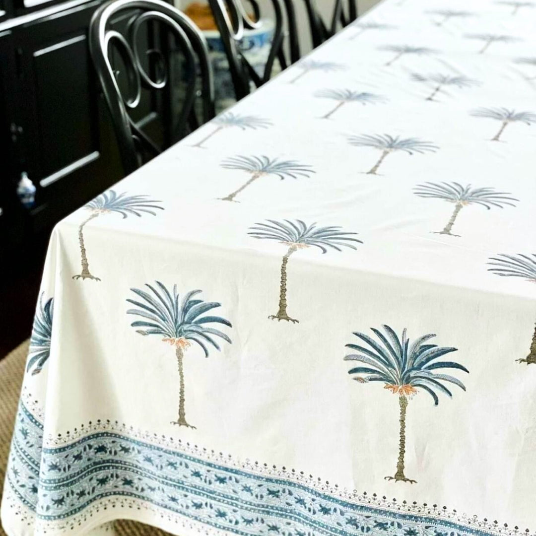 Blue Palm motif Coastal Decor tablecloth