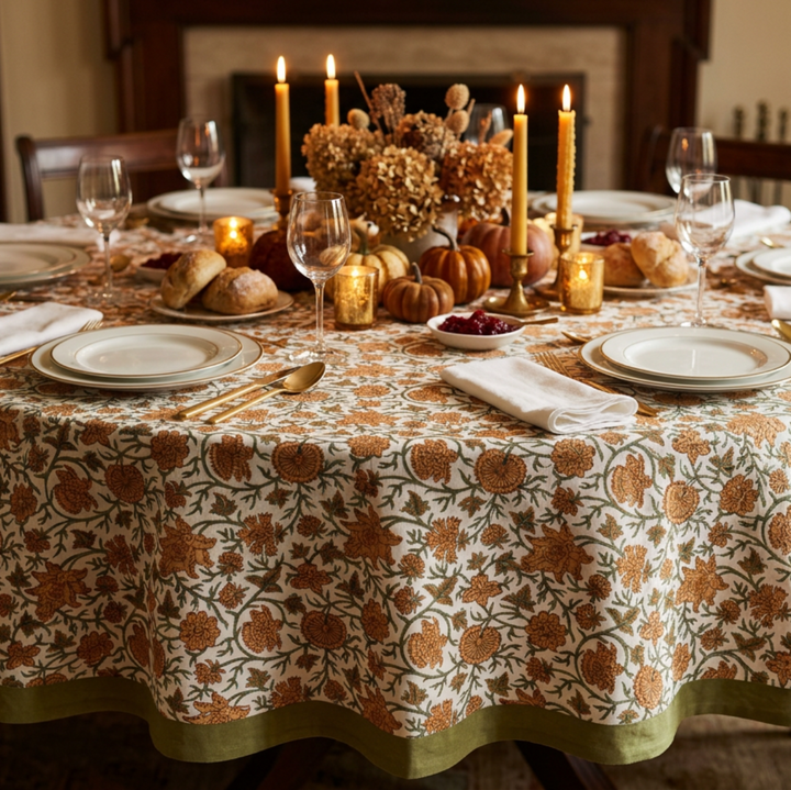 Golden Harvest Floral Round Tablecloth