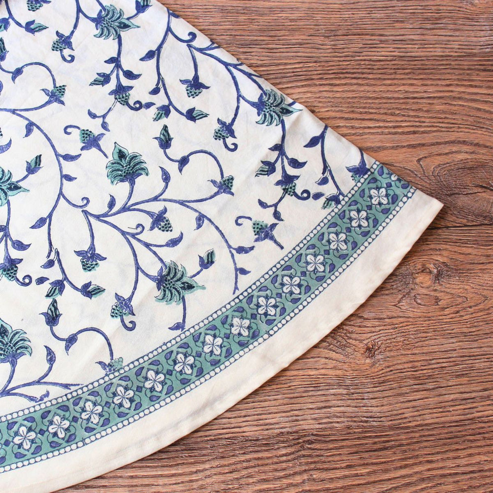 Hand block printed Green Ivy round tablecloth details on cotton fabric