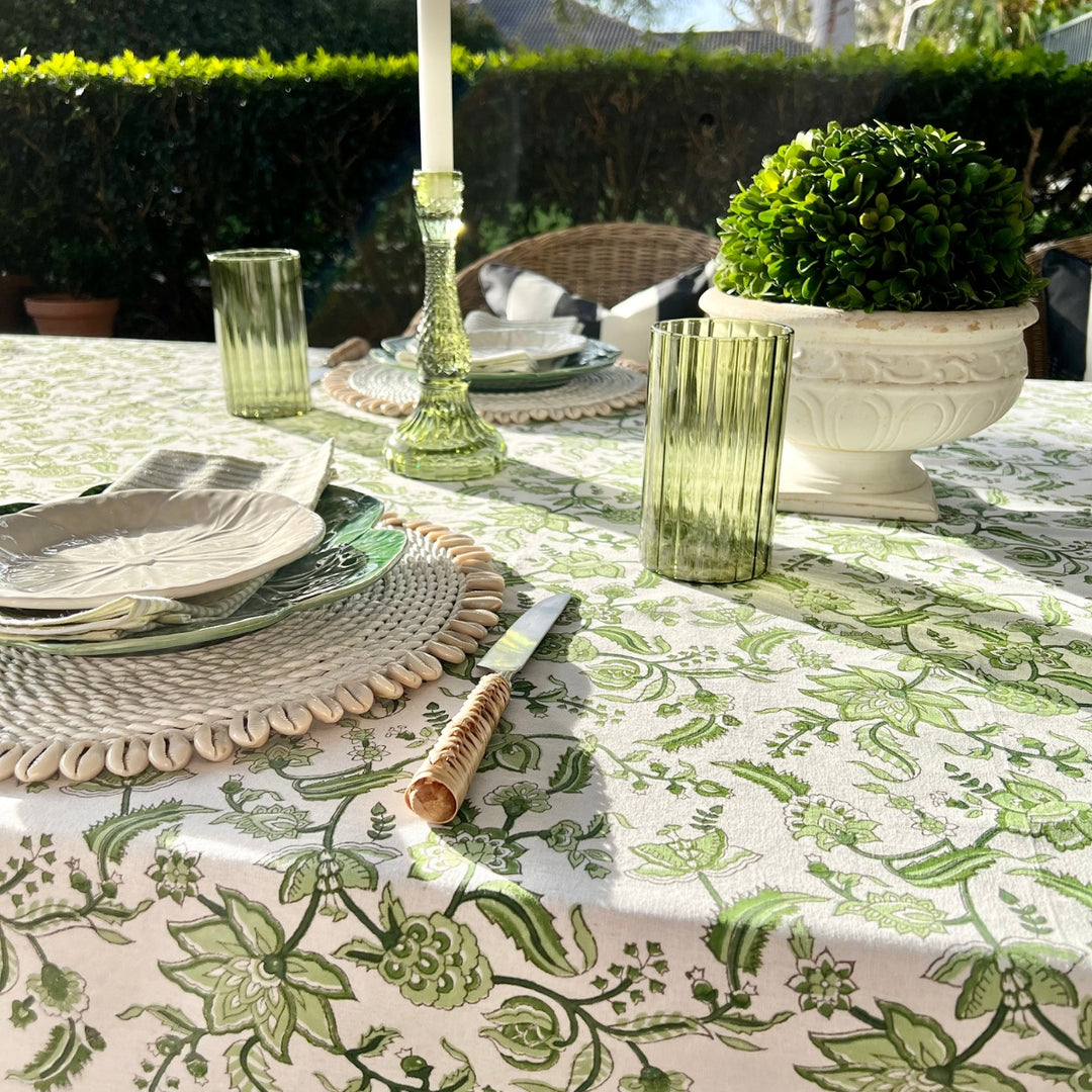 Green Fabric Tablecloth Mallorca Blue & Green Stripe Table Linen
