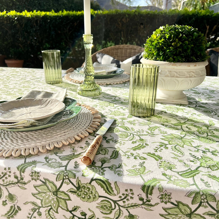 Green chintz traditional cotton Alfresco dining tablecloth