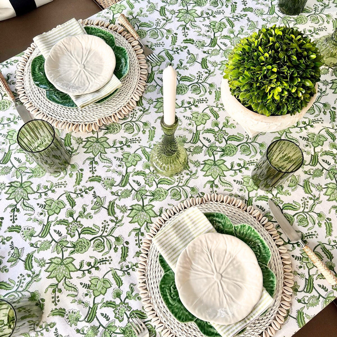 Green chintz Blockprinted cotton Table linen