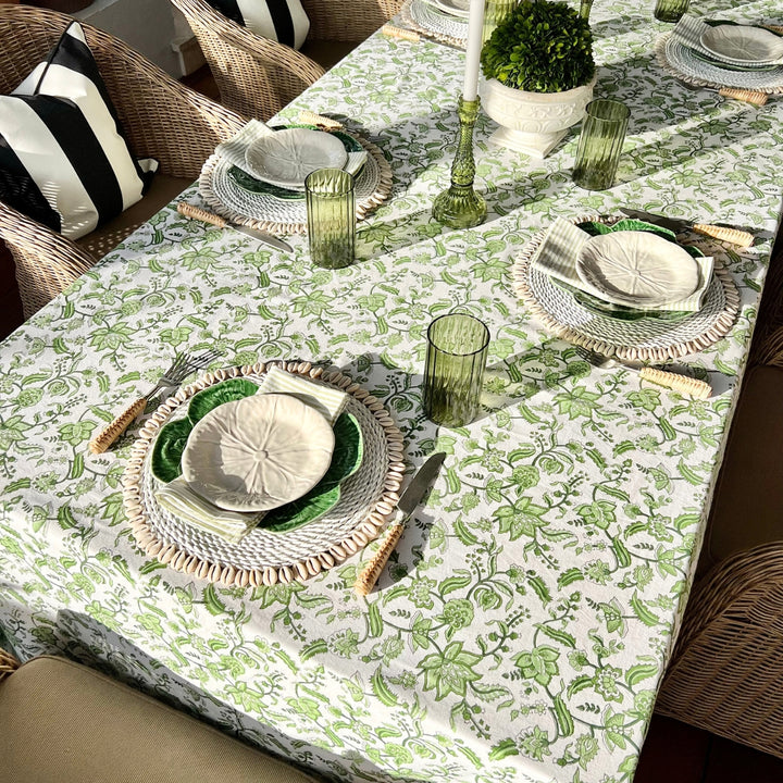 Green chintz block printed Rectangular tablecloth