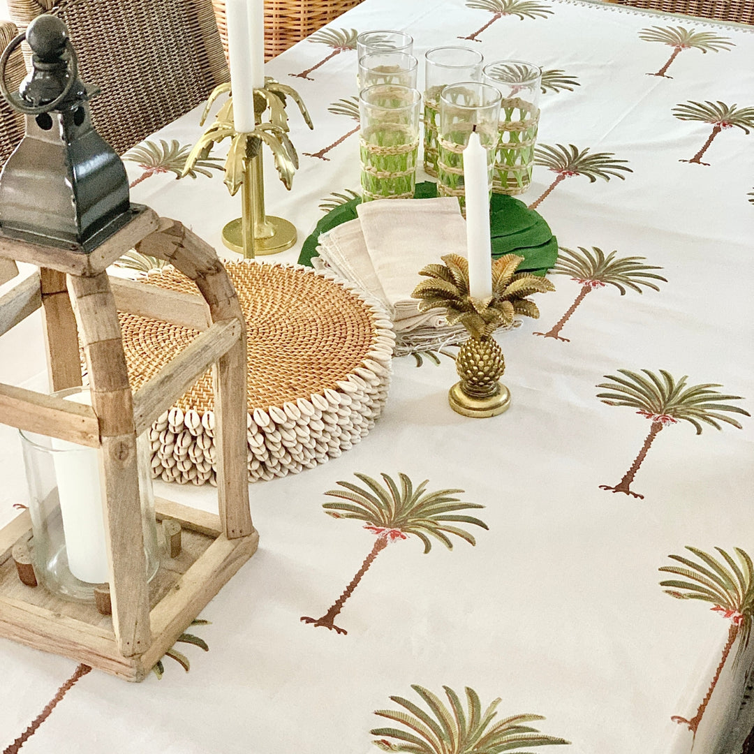 Tropical Palm Green Block printed Tablecloth