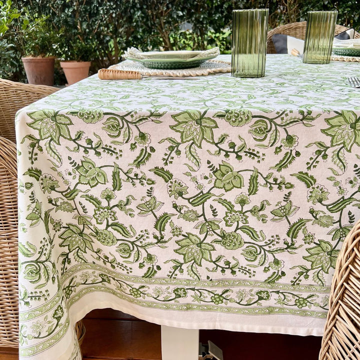 green and white tablecloth