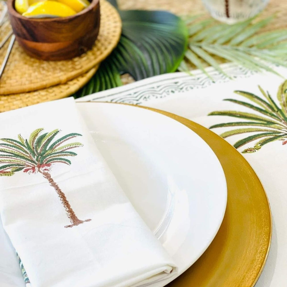 Hand block printed napkin set of palm tree tropical design on cotton fabric