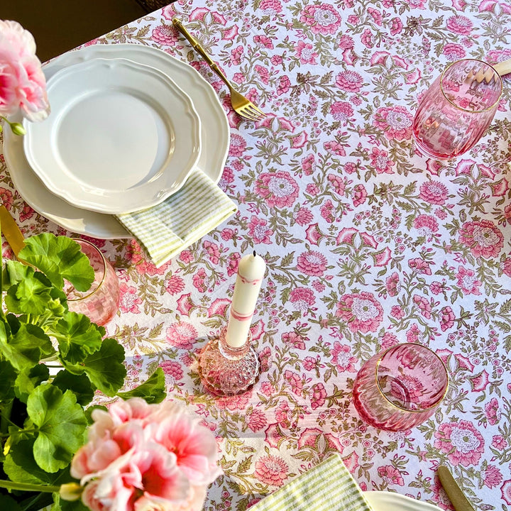 Beatrice pink and green square tablecloth