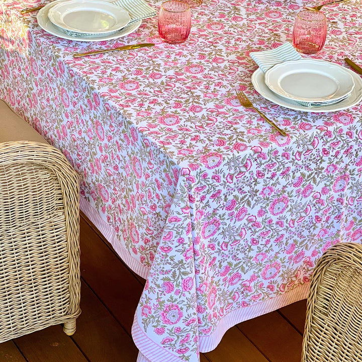 Beatrice pink and green square tablecloth