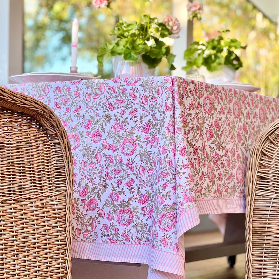 Beatrice pink and green square tablecloth