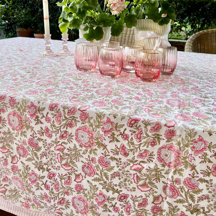 Beatrice pink and green square tablecloth