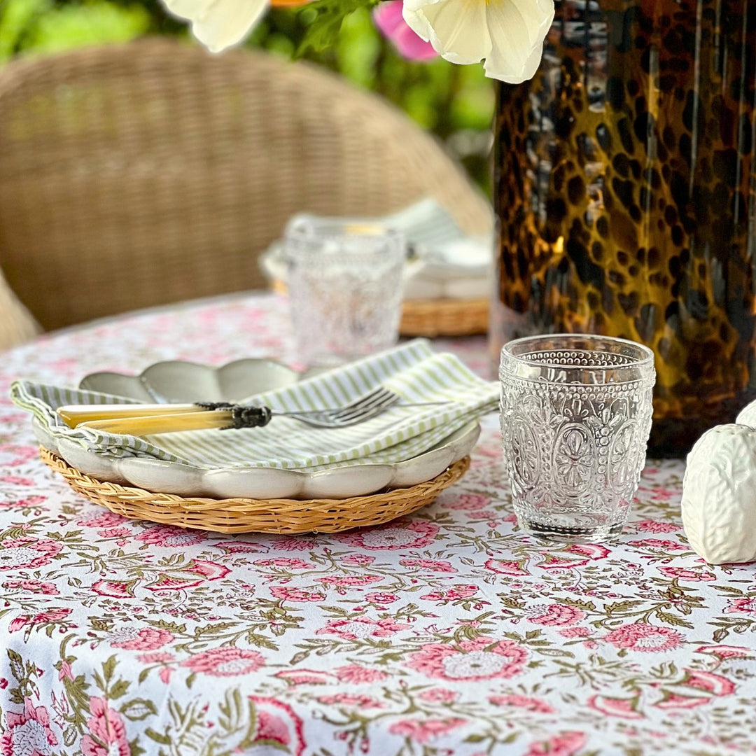 Beatrice pink and green round tablecloth