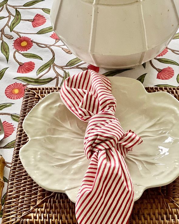 Striped table napkins - set of 4- Red