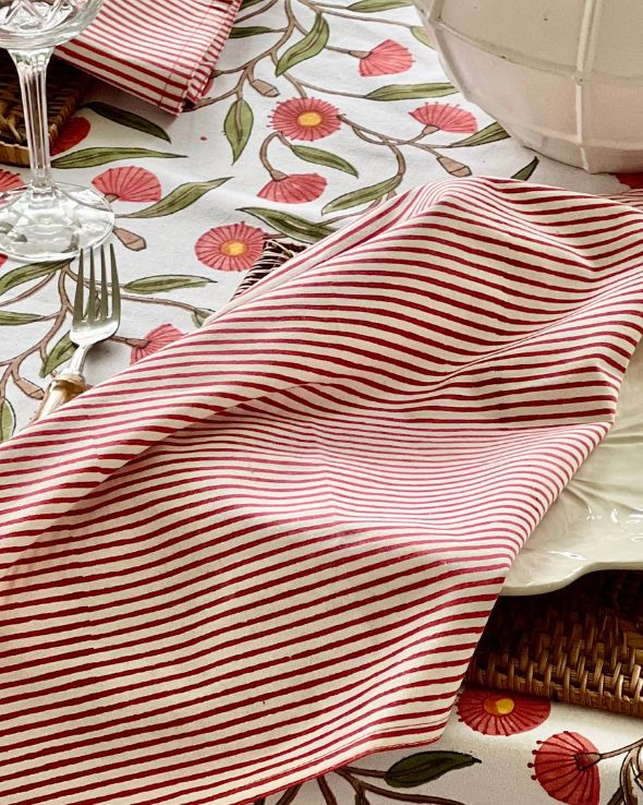 Striped table napkins - set of 4- Red